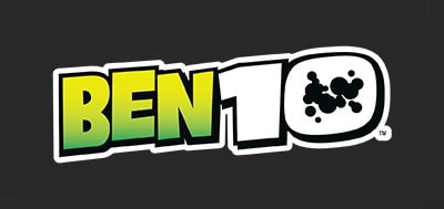 Ben 10 logo with bold, colorful text and character silhouettes for kids' animated series branding.