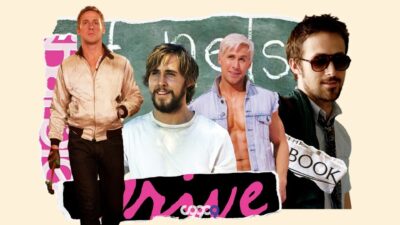 Four young men from the 1990s in casual fashion, one with sunglasses, set against a background with a chalkboard and torn paper elements, representing a nostalgic movie or TV show scene.